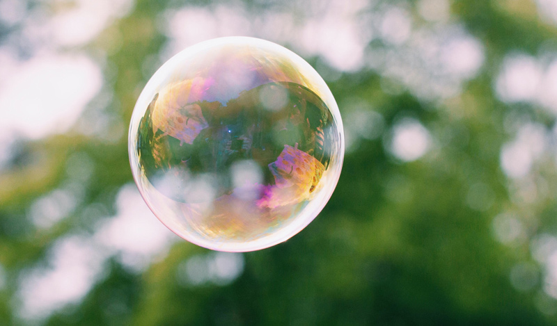 Blown bubble floating in the air