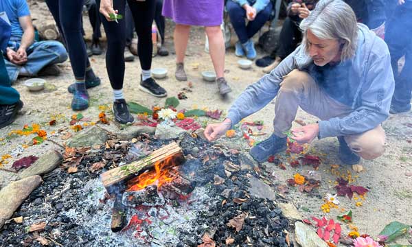 Tending an autumn fire