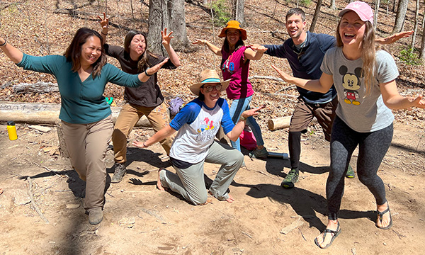 Kindergarten teachers being birds