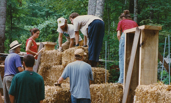 Building a strawbale wall for the Earthaven Council Hall