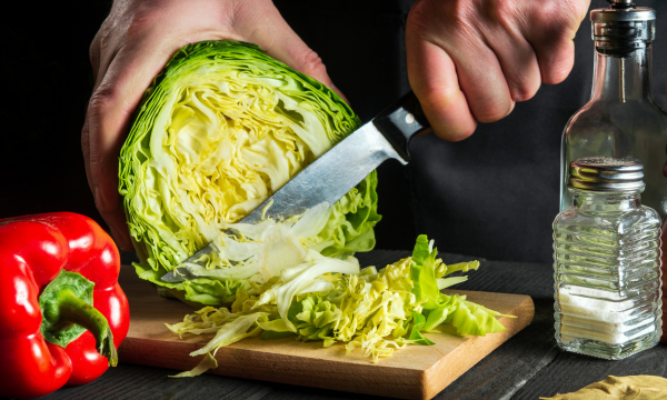 slicing a cabbage