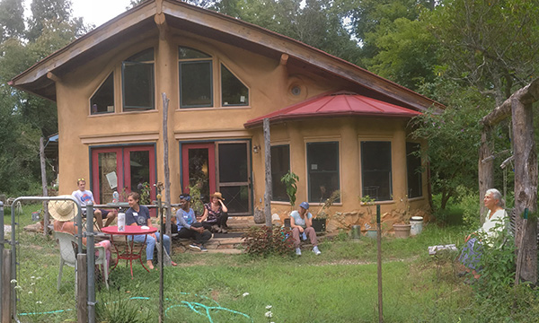 a workshop outside of Leela house at Earthaven Ecovillage