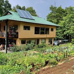 Green-built house with gardens and solar hot water