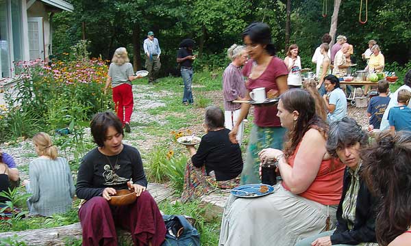 Summer potluck supper at Earthaven Ecovillage